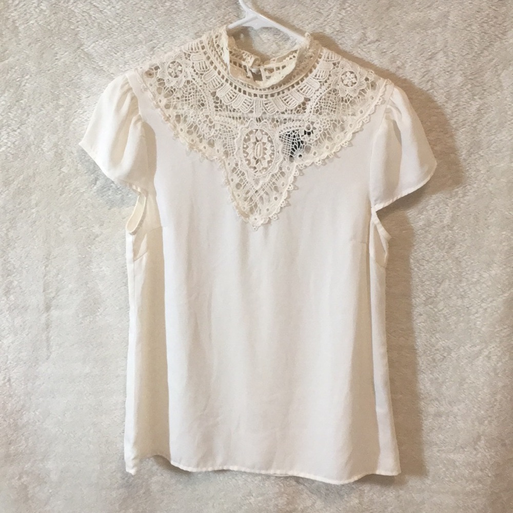Forever 21 high neck crochet sheer shirt